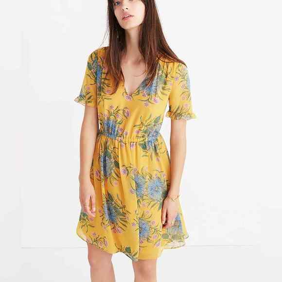 Madewell Sweetgrass Ruffle-Sleeve Dress in Painted Blooms Size 4 - Picture 1 of 11